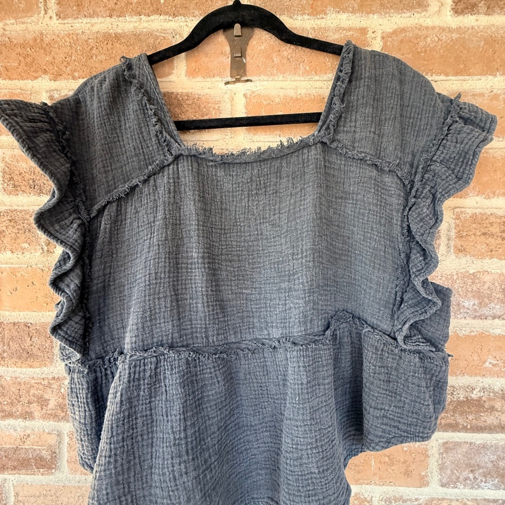Frayed Edge Blue Crop Top - Picture 5 of 5